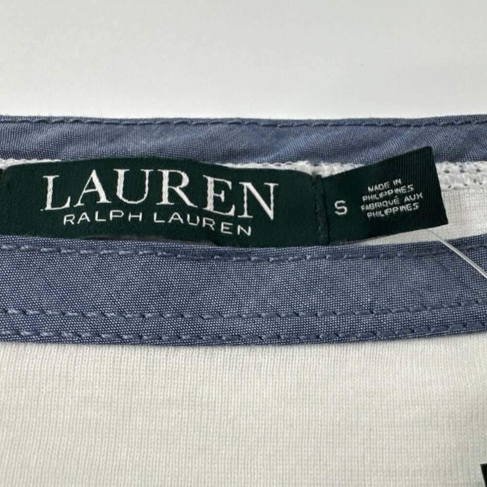 Lauren Ralph Lauren Shirt Small Trim Zip Neck Short Sleeve White Preppy NEW read - Picture 2 of 10